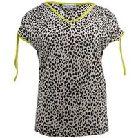 Passioni Print-Shirt Leopardenmuster T-Shirt in Beige mit Lime farbigen Abschlussdetails Leoparden Muster