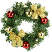 Kunstkranz LED-Weihnachtskranz dekoriert, I.GE.A., Höhe 10 cm, Kranz mit Kugeln Schleifen Beleuchtung Tannenkranz