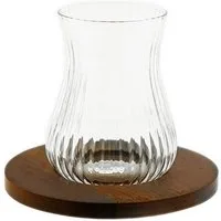 Almina Teeglas Freya Servicio De Acacia, 12-tlg., Glas, Akazienholz, mit Untersetzer aus Akazienholz, 12-teilig