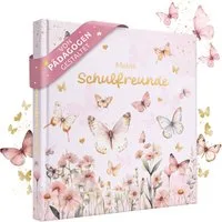Eulentaler Freundebuch für Mädchen (Schule) I von Pädagogen gestaltet, Schmetterlinge, Blumen & Goldprägung, Geschenk für Schulkinder