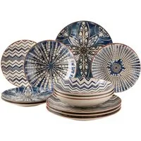 MÄSER Tafelservice IBERICO BLUE, Geschirr-Set, Steinzeug (12-tlg), 4 Personen, Steinzeug, Teller Set