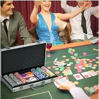 SPORTNOW Spiel Pokerkoffer Set, 500 Pokerchips 11,5 Gramm, Pokerset mit Schloss, Strategiespiel, Silber 38,5 x 23 x 6,5 cm