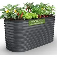 Arebos Hochbeet Metall Oval 160x80x78cm Gartenbeet für Gemüse, Kräuter & Blumen 780L (Witterungs- & UV-beständig, Rostresistenter verzinkter Stahl, Kantenschutz aus Gummi)