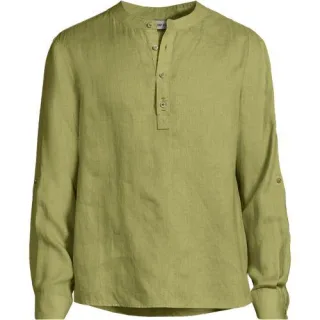 Grandad-Hemd aus reinem Leinen für Herren, Herren, size: Mens Regular, Grün, Leinen, by Lands' End