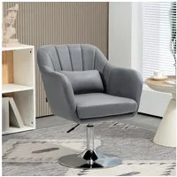 HOMCOM Relaxsessel mit Armlehne, Lendenkissen, Metallrahmen (gepolstert Drehstuhl, 1-St., höhenverstellbar Loungesessel), für Schlafzimmer, Wohnzimmer, Dunkelgrau