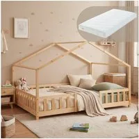 en.casa Kinderbett (Bett und Matratze), »Treviolo« mit Matratze Montessori Holz 140x200 cm