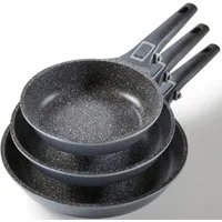 STONELINE Pfannen-Set Imagination PLUS, Aluminiumguss (Set, 3-tlg., je 1 Pfanne Ø 20/24/28 cm, Fassungsvermögen 1,2 L/1,9 L/3,0 L), einzigartige Steinpartikel-Beschichtung, Induktion