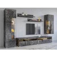 OTTO home Wohnwand India,Breite 245cm moderne Mediawand ohne Beleuchtung, Anbauwand (Set,5-St, 1xVitrine,1xHängevitrine,1TV-Schrank,2xWandregal)