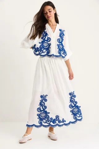 Übergröße V-Ausschnitt Besticktes 3/4-Arm Shirt und Weite Bein Hose Set