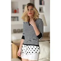 Passioni Sweater Gestreifter Pullover mit kontrastierendem Stoff mit Punktdruck am Saum