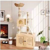 GarveeMore Kratzbaum Katzenbaum Katzenturm mit Müllkasten Gehäuse Wohnung mit Station