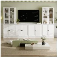 VOWNER TV-Schrank mit Bücherregalen für Fernseher bis zu 70 Zoll, 280 cm TV-Ständer (4-St) Wohnzimmer-Fernsehschrank mit gehärteten Glastüren und Einlegeböden