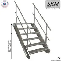 SRM Design Außentreppe 6 Stufen Stahltreppe 100cm Breite, Höhe 90-120cm, 2x Geländer Rund