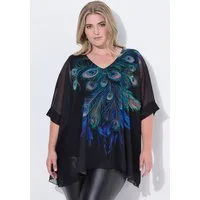 MIAMODA Druckbluse Mesh-Bluse oversized Pfauenfedern