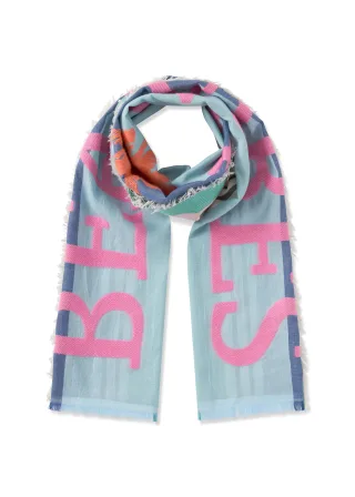Schal aus Baumwollmischung mit Streifenmuster und BEACH VIBES-Schriftzug blau - Gr. - ONE SIZE