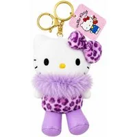 SANRIO Plüschanhänger Hello Kitty Bagclip Kuscheltier Plüsch lila Schlüsselanhänger 10cm (Set, 1-St., Plüschtier mit Anhänger), Weicher Taschenanhänger mit Leo-Design, Clip und Schlüsselring