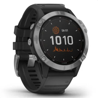 Garmin Fenix 6 Solar [inkl. Silikonarmband schwarz] 47mm Edelstahlgehäuse silber