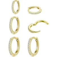 LuxusKollektion Creolen-Set Creolen 3 Paar Silber 925 Zirkonia Set Damen Herren Gold-8 10 12mm