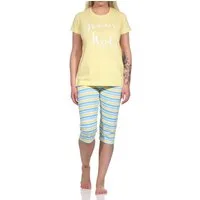 RELAX by Normann Pyjama Sommerlicher Damen Capri Schlafanzug, kurzarm Pyjama Hose geringelt
