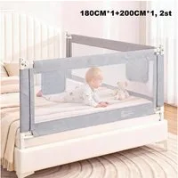 Huracan Bettschutzgitter Bettgitter Baby 150/180/200cm, Höhenverstellbarer (Rausfallschutz Bett für Boxspringbett, Elternbett, vertikales Heben, 2 St., Bettschutzgitter für Babys Kinder), Klappbar Kinderbettgitter mit Befestigungsband
