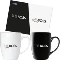 BRUBAKER Tasse Kaffeetassen The Boss The Real Boss mit Grußkarte, 2-tlg., Keramik, Kaffeebecher - 300 ml Tassen Geschenkset - in Geschenkbox
