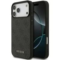 Guess Handyhülle iPhone 17 Pro Max Kunstleder grau Classic Logo goldfarben Metall 6,9 Zoll, Kantenschutz