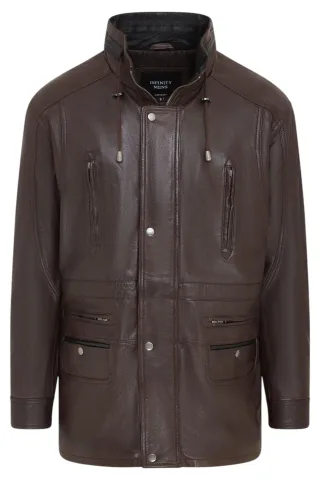 Herren-Parka aus weichem italienischem Leder, Braun, Winnipeg