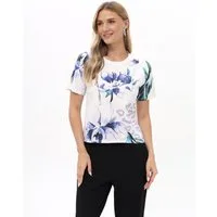 Passioni T-Shirt in weiß mit einem Blumen und Leopardenmuster Weißes T-Shirt mit lilanem Mustermix aus Blumen und Leopardprint