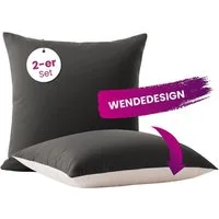 wometo Microfaserbettdecke Microfaser Kissenhüllen Doppelpack grau 80x80, OEKO-TEX®, praktischer Hotelverschluss