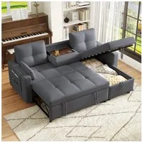 HAUSS SPOLE Schlafsofa mit Schlaffunktion Modernes L-Sofa mit Stauraum Ecksofa Wohnzimmersofa, Wohnzimmersofa, Polstersofa 1 Teile, mit herunterziehbarem Getränkehalter