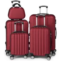 LALAHO Trolley Kofferset Hartschale Reisekoffer, 360° Rollen, 4 Rollen, 5er Set Handgepäck, Koffer, mit Kosmetikkoffer, Burgunderrot
