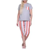 Normann Pyjama Damen Schlafanzug mit T-Shirt 3/4 Capri Hose und lässigem Design