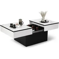 VOWNER Couchtisch Hochglanz-Sofatisch mit 2 Stauräumen, Beistelltisch, Wohnzimmertisch, mit Schiebefunktion, modern und ausziehbar