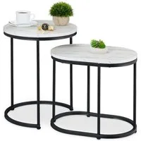 relaxdays Satztisch 2er Set Marmoroptik & Metall (2-St), Weiß-Schwarz