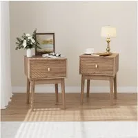 REDOM Nachttisch Kommode,Nightstand (Mid-Century Modern Nussbaum Nachttisch, 2er Set, 40x40x55 cm, Metallgriffe, großzügiger Stauraum, Rillenmuster-Design., 2-St., 40x 40 x 55 cm), 2 Stück