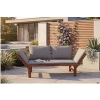 riess-ambiente Gartenbank MODULAR 200cm natur – FSC zertifiziertes Holz, klappbar, mit Kissen (Einzelartikel, 1-St), Outdoor-Sitzbank mit Liegefunktion – ideal für Garten & Terrasse