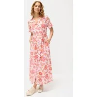 LASCANA Hemdblusenkleid aus Webware mit Leinenanteil und Alloverdruck (mit Bindegürtel) Webkleid mit Blumendruck, Sommerkleid, Druckkleid mit kurzen Ärmeln