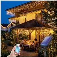 Salcar LED Solarleuchte LED-Lichtervorhang LED Lichterkette Solar Eisregen Lichtervorhang, 15,6m 480 LED Lichtervorhang Aussen 13 Modi Warmweiß mit Fernbedienung
