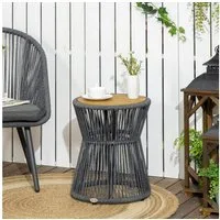Outsunny Beistelltisch Gartentisch mit verstellbaren Füßen (Kaffeetisch, 1-St., Ratten Beistelltisch), Dunkelgrau+Natur, 39 x 39 x 49 cm