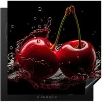 MuchoWow Herd-Abdeckplatte Kirsche - Rot - Frucht - Wasser - Schwarz, Vinyl, (1 tlg), Cerankochfeld Abdeckung, Herd Abdeckplatten Vinyl, 58x59 cm