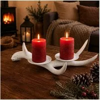 Online-Fuchs Kerzenständer Hirschgeweih, Halter für 2 Stumpenkerzen - Deko Herbst & Weihnachten (Weiß oder Gold zur Wahl, 31 cm groß), verbindet stilvolle Eleganz mit rustikalen Charme
