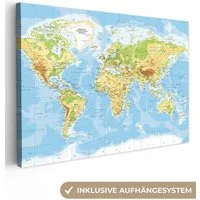 OneMillionCanvasses® Leinwandbild Weltkarte - Statistisch - Blau - Erde - Bildung, Fotodruck (1 St), Leinwand Bilder Klein, Wand Dekoration Aesthetic 30x20 cm