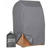 MR.DEKO Strandkorb-Schutzhülle Aero Protect S – Atmungsaktiv & Wetterfest, Dunkelgrau (Passend für 2-Sitzer z.B. Modelle Düne, Seeblick, 1-St), Abdeckung, Reißverschlüssen & Zugband – Schutz vor Schimmel & Regen