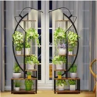 Sunicol Pflanzentreppe 6 Etagen Metall Blumenständer mit Pflanzenlicht, mit Abnehmbar Rädern, Halbmondförmiges großes Pflanzentreppe Für Indoor Balkon, 2 Stück