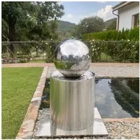 Köhko Gartenbrunnen Kugelbrunnen Ø25cm mit LED auf zylindrischen Edelstahl Eimer H30cm