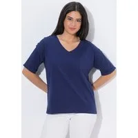 Ulla Popken T-Shirt T-Shirt Schulterschlitze Oversized V-Ausschnitt