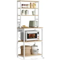 VASAGLE Standregal Küchenregal, Mikrowellen-Regal, 6 Haken, 6 Ablagen, 40 x 60 x 167 cm, mit Steckdosen, Stahlrahmen, für Küche