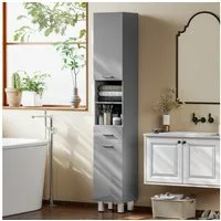 Kleankin Badkommode Badezimmerschrank Hochschrank verstellbare Ablage 2 offene Fächer (Toilettenschrank, 1 St., Badschrank), für kleine Räume Badezimmer 30 x 30 x 180 cm Grau