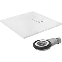 LuxeBath Duschwanne Duschtasse Brausetasse mit Ablaufgarnitur und Anti-Rutsch-Oberfläche, Quadratische Brausewanne 80x80cm mit Siphon Weiß H:30 mm extra flache