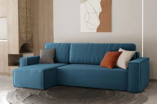 Ecksofa Schlafsofa Sofa MARIS Stoff Petrolblau Ottomane Links